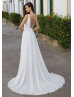 Ivory Satin Chiffon High Slit Sexy Beach Wedding Dress